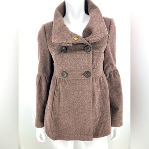 Loft Wool Blend Lined Brown Belted Coat Gently Used Button Up Size 4 Pockets